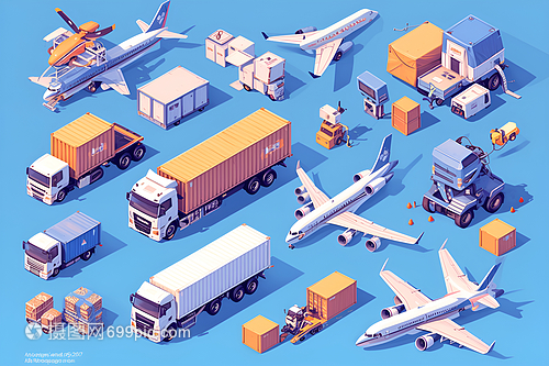 集装箱卡车与飞机货物运输 现代物流的双翼